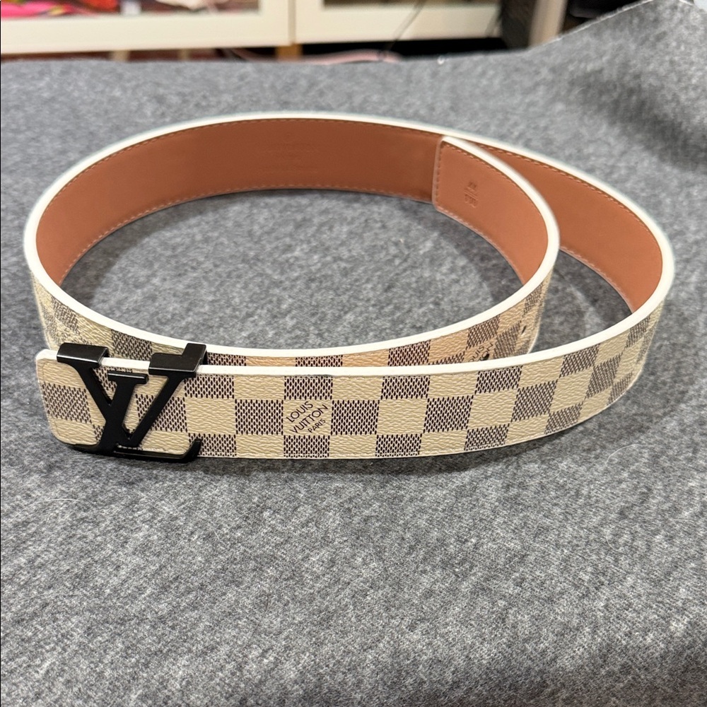 Cream  Checkered Belt with Black Buckle